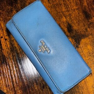 Prada saffiano flap wallet blue 2015 authentic